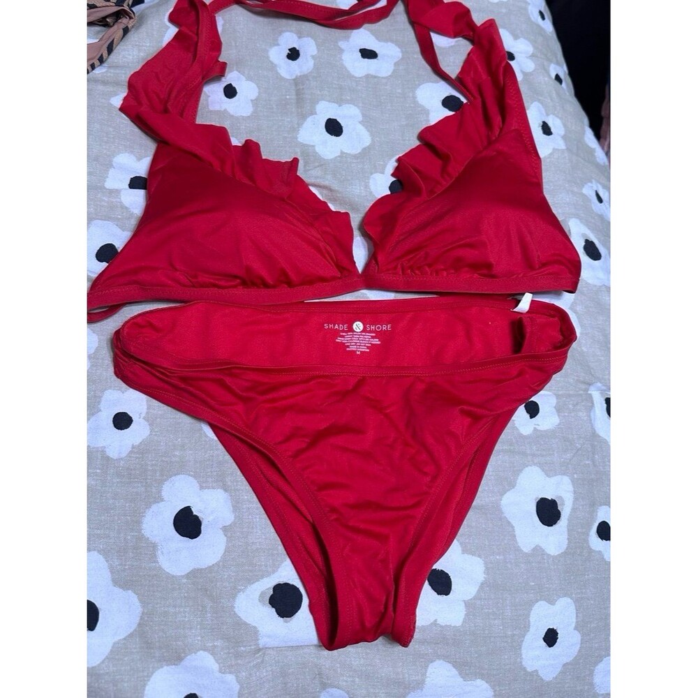 Shade & Shore Red Ruffle Bikini Set